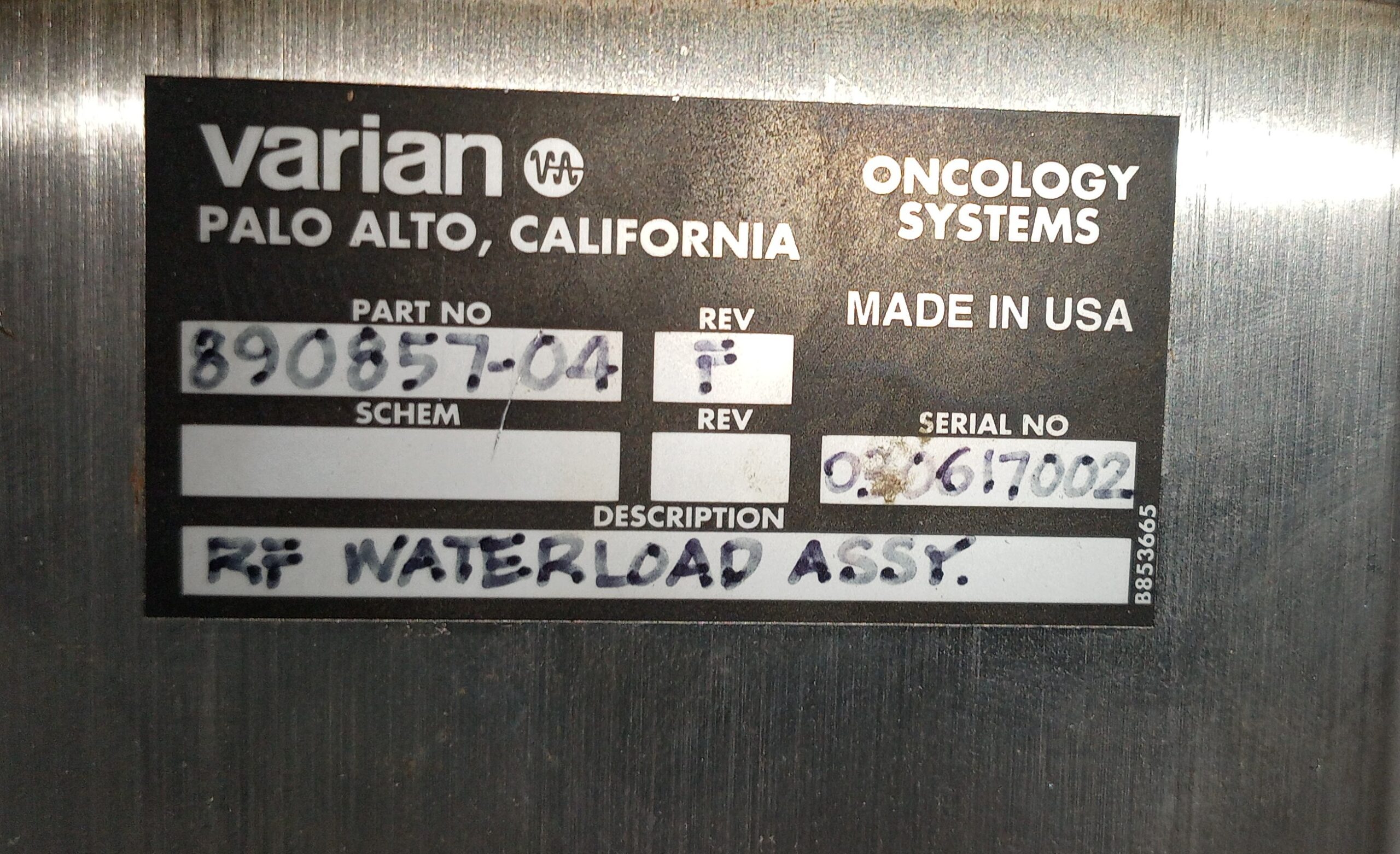 Varian – Linear Accelerator – RF Waterload Assy – 89085704 Rev. F
